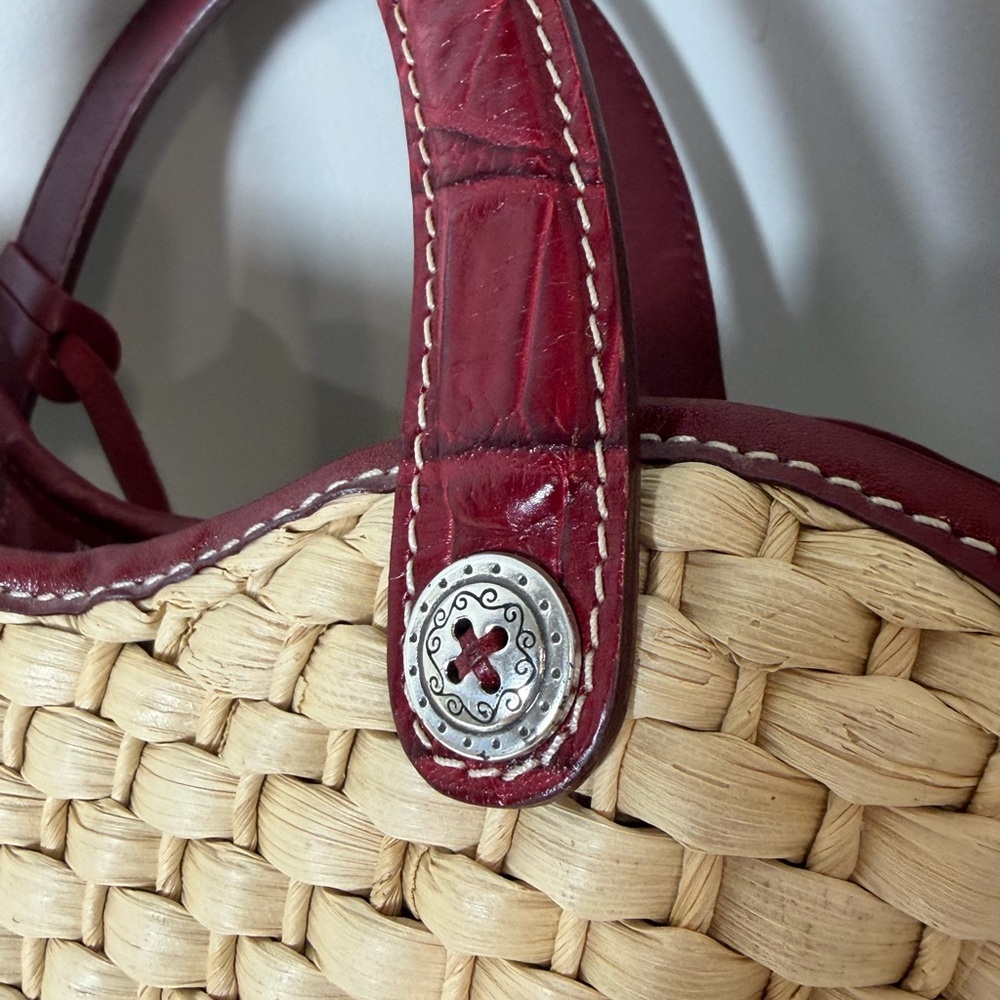 Brighton Beverly Straw Tote Handbag Stylish Woven Tote with Red Leather Accents - Picture 10 of 12